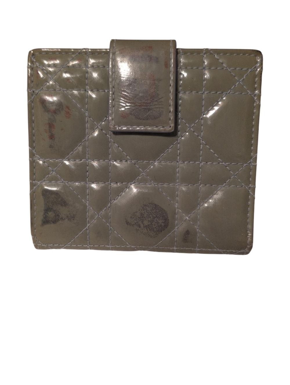 Quilted Patent Leather Snap Wallet - Taupe